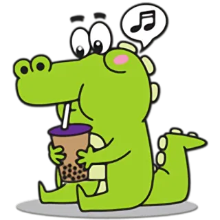 🍼 crocodile, alligator, animal, cartoon, bubble tea, music note, cute, kawaii telegram sticker
