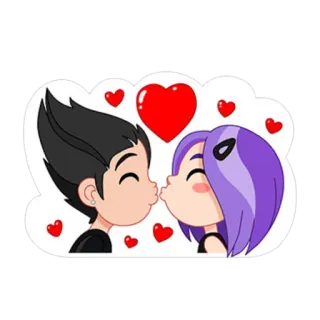 ❤ cartoon, love, couple, kiss, valentines day telegram sticker