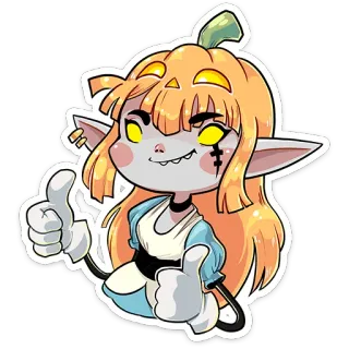 👍 sticker, dibujos animados, halloween, calabaza, chica, lindo, personaje telegram sticker