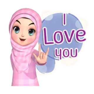 ✳️ I Love you 头巾, 穆斯林, 爱, 女孩, 卡通, 可爱, 贴纸 telegram sticker