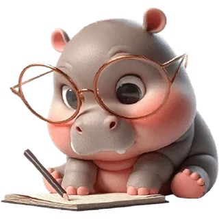 🤨 하마, 동물, 귀여운, 만화, 안경, 쓰기 telegram sticker
