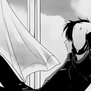 😞 Anime, Manga, Personaggio, Finestra, Bianco e nero, Monocromatico telegram sticker