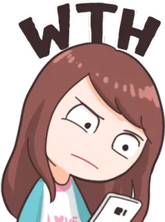 🤨 WTH desenho animado, expressão, garota, irritada, wtf, confusa, gíria da internet, adolescente telegram sticker