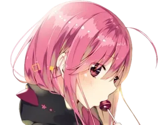 🤫 อนิเมะ, ผู้หญิง, ผมสีชมพู, อมยิ้ม, น่ารัก, ตัวละคร telegram sticker