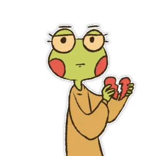 💔 kikker, verdrietig, verdriet, gebroken hart, cartoon, emotie, melancholie telegram sticker