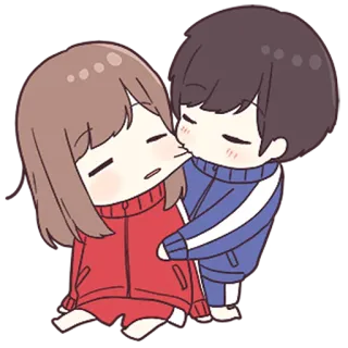 💙 cartoon, couple, kiss, love, romantic, chibi whatsapp sticker