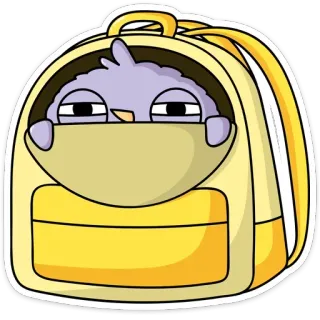 👀 นก, กระเป๋าเป้, สัตว์, การ์ตูน, น่ารัก, สีม่วง telegram sticker