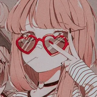 🤩 аниме, девушка, очки-сердечки, милый, каваи, леденец, знак мира telegram sticker