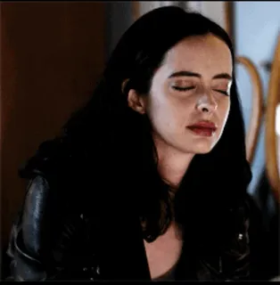 🥀 Jessica Jones femme, cheveux noirs, veste en cuir, série TV, Marvel, Kristen Ritter telegram sticker