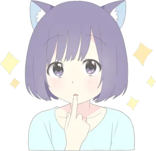 🤔 Anime, Kattenoren, Schattig, Meisje, Middelvinger, Sticker telegram sticker