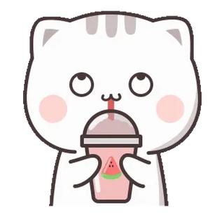 🙄 gato, bebida, melancia, fofo, adesivo, desenho animado telegram sticker