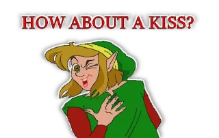 😘 Link The Legend of Zelda HOW ABOUT A KISS? リンク, ゼルダの伝説, キス, エルフ, ゲームキャラクター, ファンタジー, アニメ telegram sticker