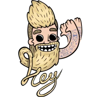 ✋ Hey cartoon, beard, blonde, waving, tattoo, man telegram sticker