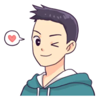 😉 Мультфильм, Мальчик, Подмигивание, Любовь, Сердце, Эмодзи telegram sticker