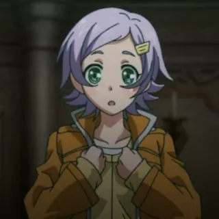 💈 anime, female, short hair, yellow jacket, green eyes telegram sticker