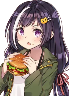 😋 anime girl, burger, food, cute, girl, illustration telegram sticker