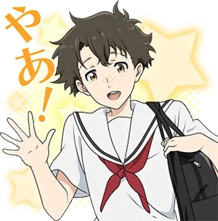 ☺️ やあ！ anime, school uniform, greeting, waving telegram sticker