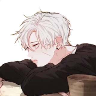 😪 anime, boy, white hair, sad, tired telegram sticker