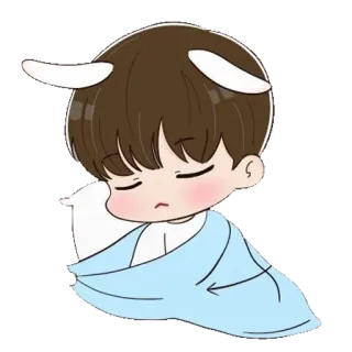 😴 Cartoon, Süß, Junge, Schlafend, Decke, Kissen, Chibi telegram sticker