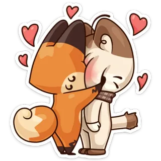 😘 fox, cat, hug, hearts, animal, cute, sticker whatsapp sticker