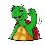 👋 tartaruga, animale, cartone animato, amichevole, che saluta, verde whatsapp sticker