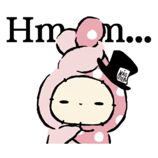 🤔 Hmm... pensando, fofo, rosa, hmm, personagem, pergunta whatsapp sticker