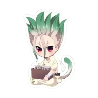 🤔 Senku Ishigami Dr. Stone อนิเมะ, Dr. Stone, เซ็นคู อิชิงามิ, จิบิ, คาวาอิ, แมว, มังงะ, น่ารัก telegram sticker