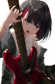 🎸 chica anime, guitarra, música, personaje anime, mujer, arte, ilustración telegram sticker