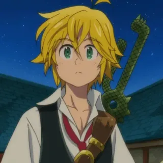 🌚 Meliodas Seven Deadly Sins アニメ, 漫画, キャラクター, ファンタジー, 悪魔, 金髪, 剣士 telegram sticker
