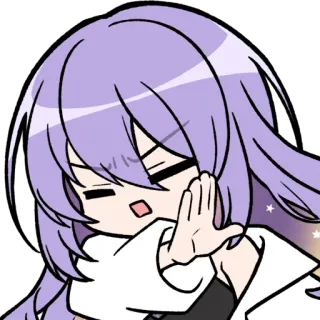 🙃 anime, meisje, paars haar, slaperig, cartoon telegram sticker