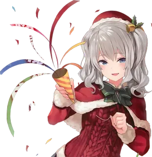 🥳 рождество, аниме, девушка, милый, санта клаус, праздник telegram sticker