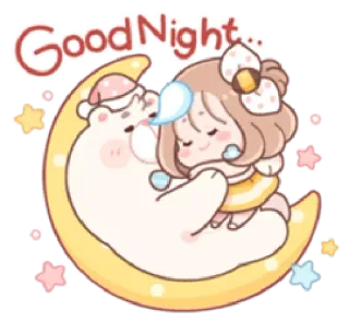 🌙 Good Night... gute Nacht, Mond, Schlaf, Cartoon, süß, kawaii, Bär, Mädchen whatsapp sticker
