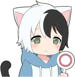👍 Аниме, Кошачьи ушки, Чиби, Круг, Каваий telegram sticker