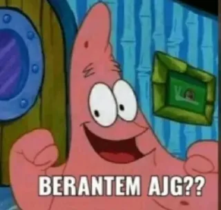 💪 Patrick Star SpongeBob SquarePants BERANTEM AJG?? spongebob, patrick étoile, combat, bataille, dessin animé, mème whatsapp sticker