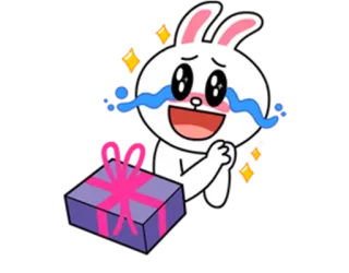 😊 Cony кролик, Line Friends, персонаж, счастливый, подарок, блеск, зайчик, эмодзи whatsapp sticker