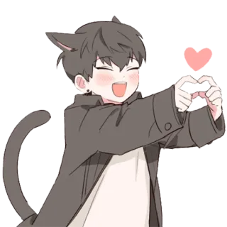 ❤️ gato, anime, amor, kawaii, coração, fofo, menino whatsapp sticker