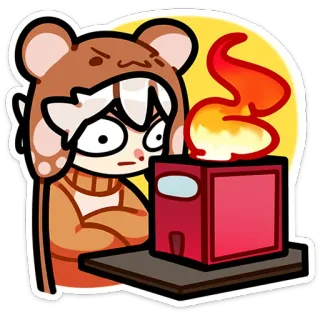 😐 sticker, cartoon, video game, flames, character, bear, cute telegram sticker