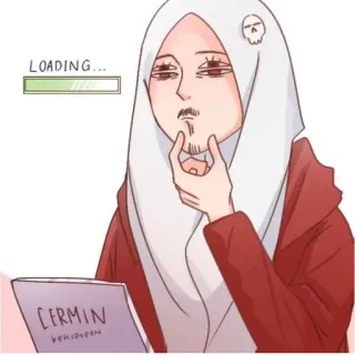 ℹ️ LOADING... memuat, hijab, kartun, sketsa telegram sticker