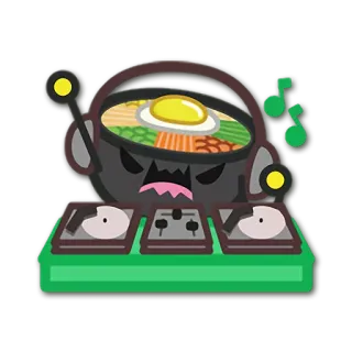 💿 石锅拌饭, DJ, 唱盘, 食物, 音乐, 韩国料理, 贴纸, 卡通 telegram sticker
