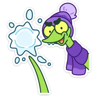 ❄️ 卡通, 冬天, 雪球, 绿色, 蜥蜴, 贴纸 whatsapp sticker