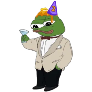 🥂 Pepe the Frog 2 pepe, กบ, ฉลอง, ปาร์ตี้, มีม, ค็อกเทล telegram sticker