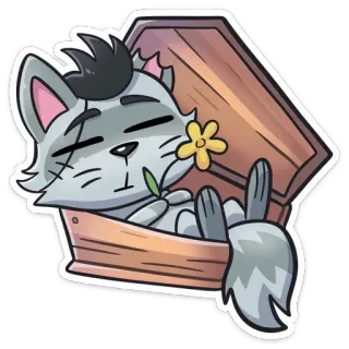 ⚰️ Katze, Sarg, Blume, schlafend, Tod, Tier, Cartoon telegram sticker