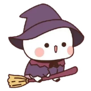 🧙 strega, cartone animato, scopa, halloween, carino, kawaii, cappello, magia telegram sticker