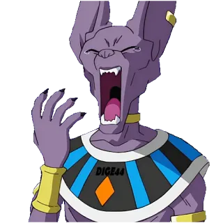 🥱 Beerus Dragon Ball DIGE44 Anime, Krzyk, Postać, Fioletowy, Kreskówka, Bóg zniszczenia, Fanart telegram sticker
