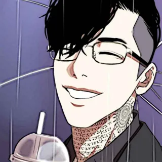 ⚖ мужчина, очки, тату, напиток, улыбка telegram sticker