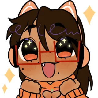 🤩 Мультик, Милый, Каваий, Блестки, Кошачьи ушки, Персонаж, Оранжевый telegram sticker