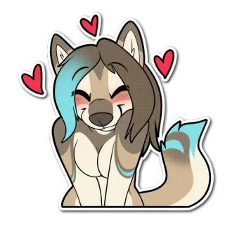 ☺️ Furry, Lobo, Antropomórfico, Fofo, Coração, Desenho animado, Adesivo telegram sticker