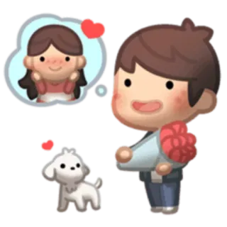 🌹 liefde, romantiek, bloemen, stel, hond, cartoon telegram sticker