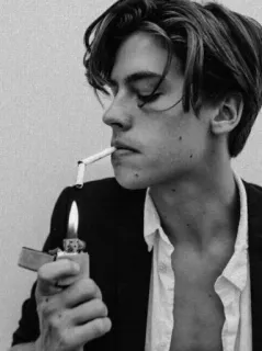 🇲🇭 homme, fumer, cigarette, allumer, briquet, portrait, noir et blanc telegram sticker