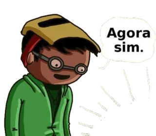 😁 Agora sim. dibujos animados, personaje, expresión, bocadillo, gafas whatsapp sticker